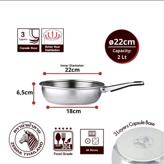 SALE  ZEBRA FRYING PAN 22 CM 175323 VITALUX PLUS - WAJAN KUALI STAINLESS READYY