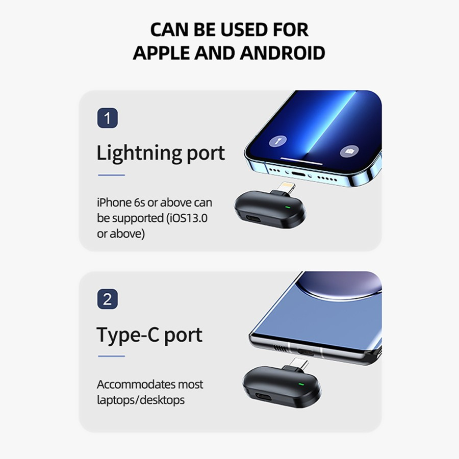 KIIP M8 MICROPHONE MIC WIRELESS CLIP ON DUAL PORTABLE TYPE C LIGHTNING