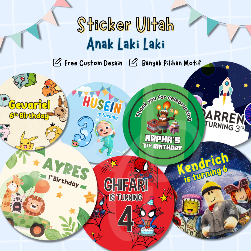 

Stiker Label Ulang Tahun CUSTOM NAMA ANAK Label Birthday Anak FREE DESAIN