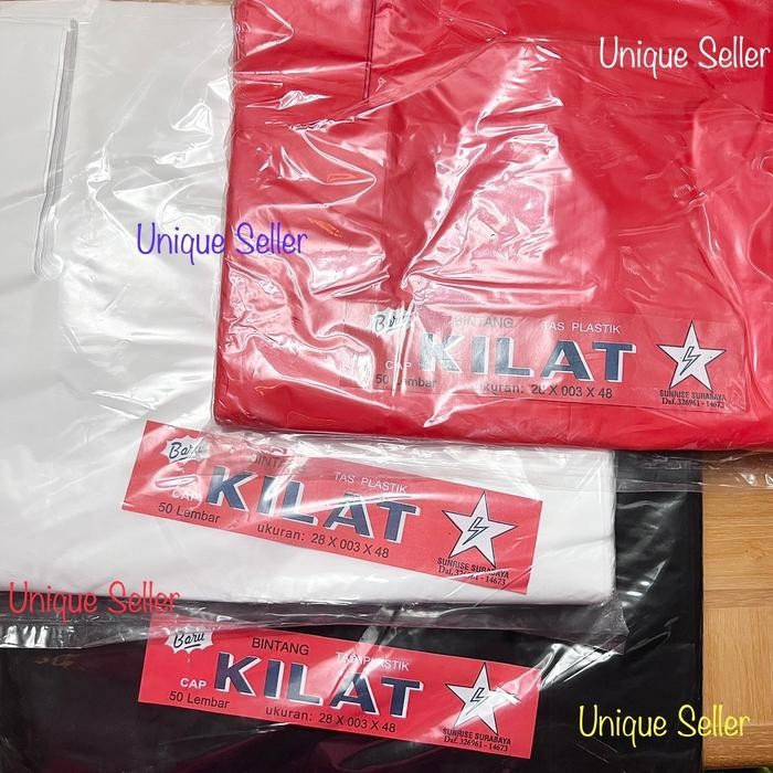 Kresek BINTANG KILAT Uk 28x48 Tebal 03 isi 50 pcs / Kantong Kresek Uk 28 Merah Putih Hitam Tebal 03