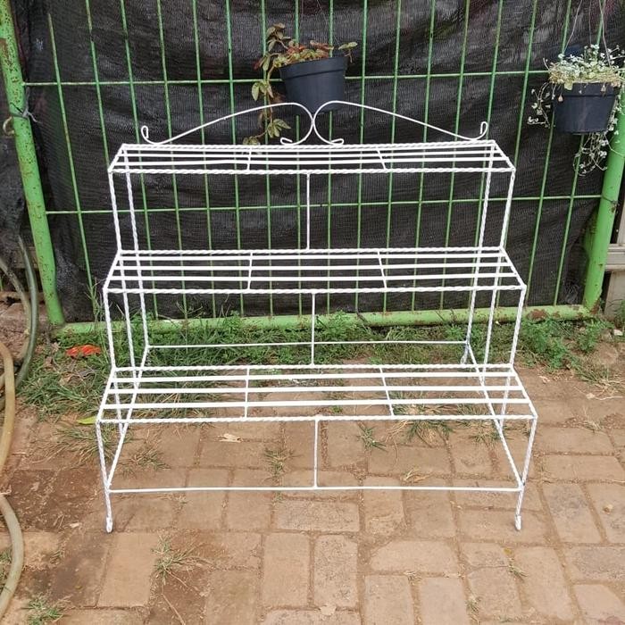 RAK BESI POT BUNGA 3 SUSUN ONLY PUTIH