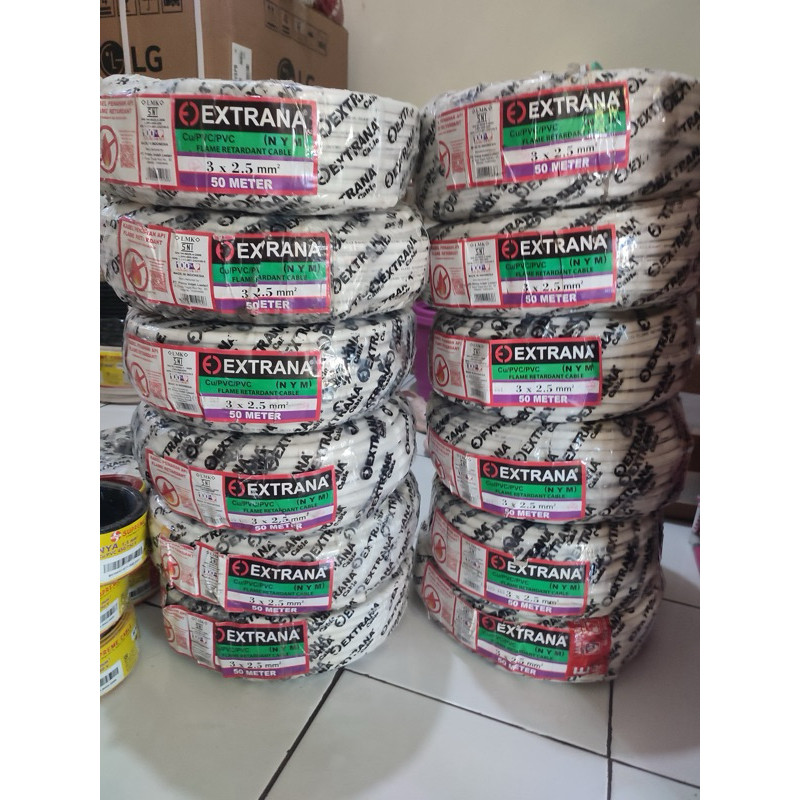 Kabel NYM Extrana Tunggal 3x2,5mm Putih(1roll 50meter)/Extrana 3x2,5mm NYM