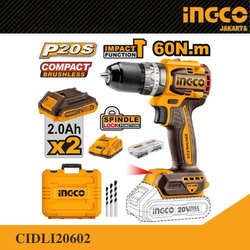 PAKET COMBO P20S BRUSHLESS INGCO BOR + GERINDA + 2PCS BATERAI CHARGER