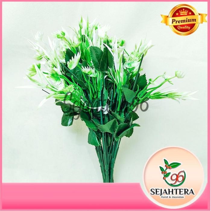 Tangkai Dan Aksesoris Daun Lusinan Cabang 5 Artificial - Motif Bunga/Melati/Semanggi/Keong/Polos