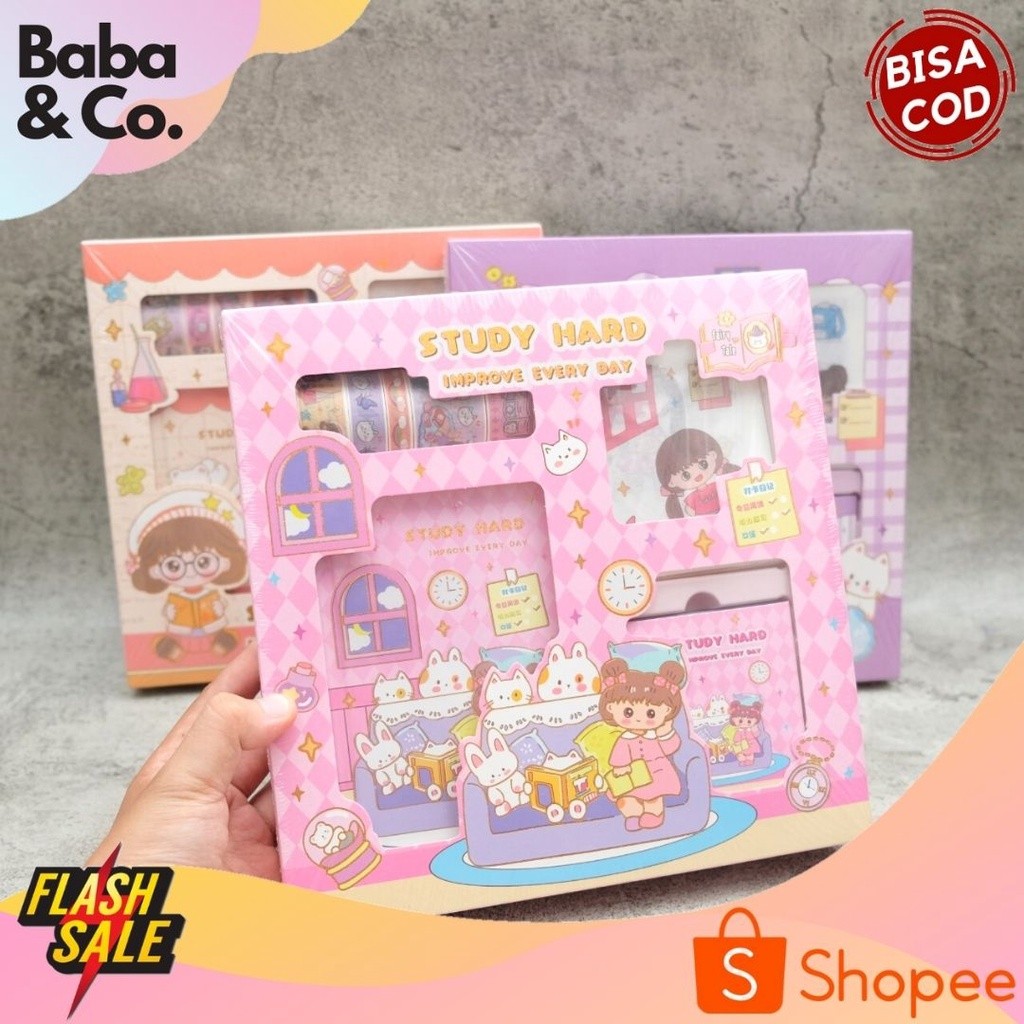 

JURNAL 4 IN 1 KODE S001 STUDY HARD (WASHI TAPE STICKERSTICKY NOTESNOTEBOOK A5) PAKET JURNAL 1 SET