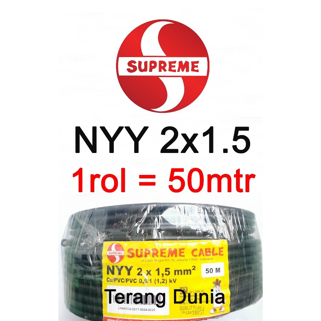 Kabel NYY 2x1.5 Supreme 50meter Kabel Tunggal Hitam Supreme 2x1.5 50meter Kabel Supreme NYY 2x1.5