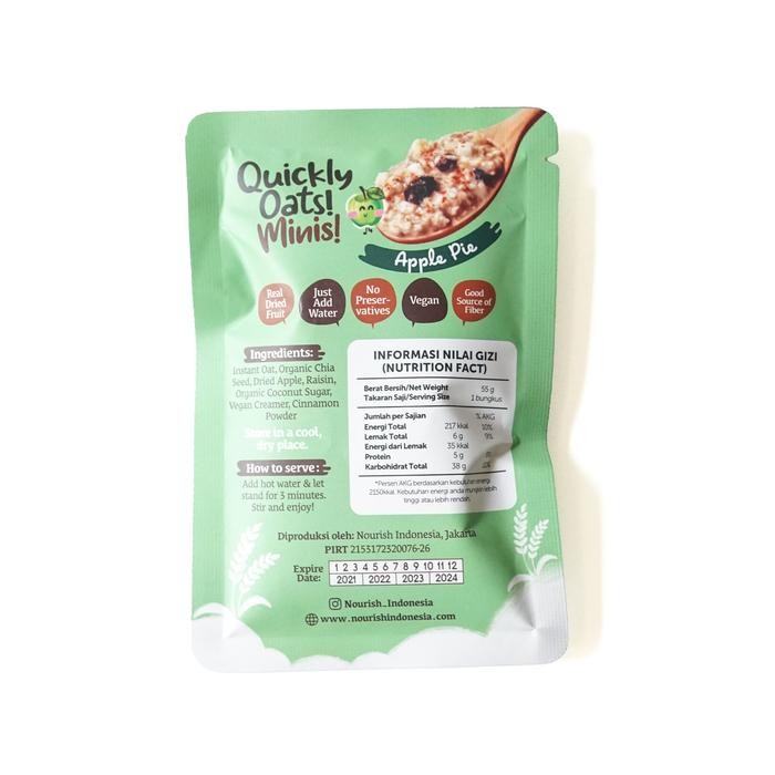 

JTTOP" QUICKLY OATS! MINIS! INSTANT OATMEAL APPLE PIE SACHET 55GR