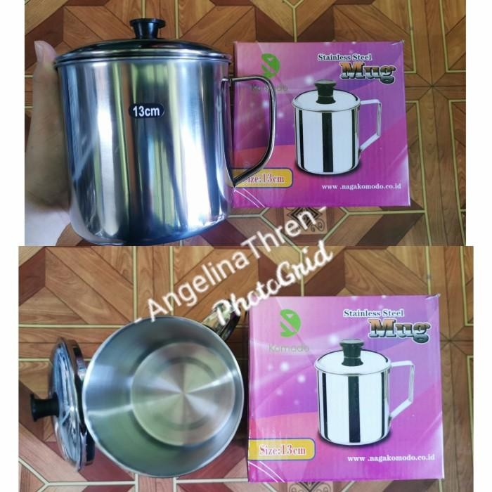 New ` Mug stainless steel komodo Besar 13cm - Gelas stainless tutup + Gagang