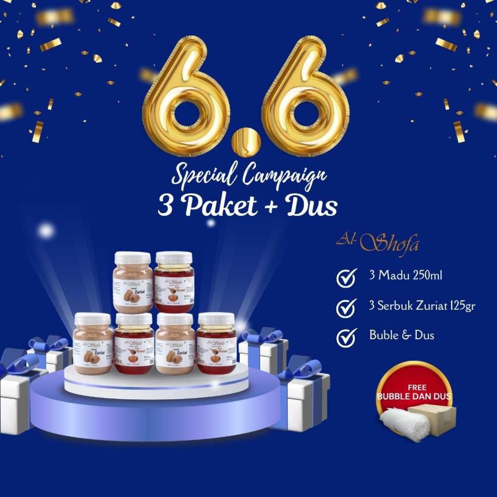 

Paket 3 Serbuk Zuriat Al Shofa 125gr dan 3 Madu Promil Al Shofa 250ml Free Kardus dan Bubble