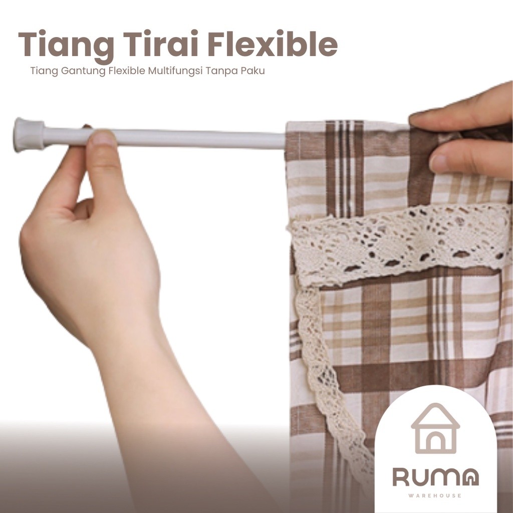 Limited Tiang Tirai Flexible Dan Bracket Tiang Gantung Gorden Multifungsi Tanpa Paku / Tiang