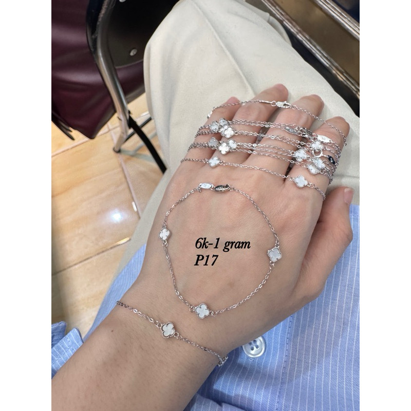 GELANG Rantai Vancleef Clover PUTIH emas putih