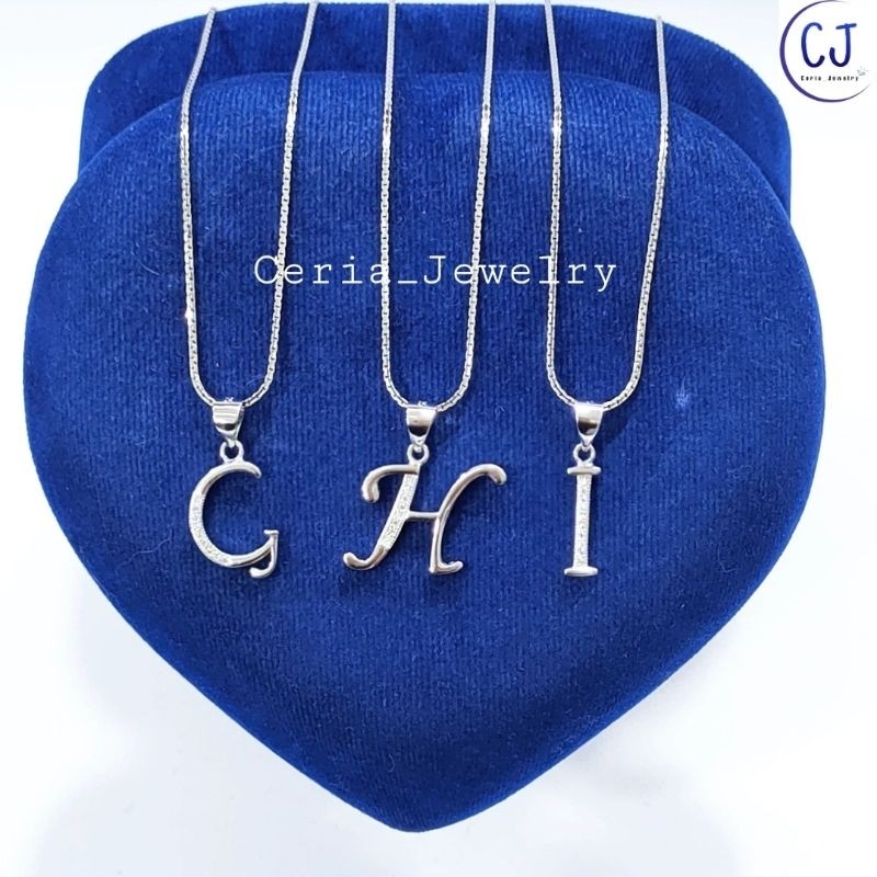 Kalung Perak Wanita Silver Asli 925 Lapis Emas Putih Liontin Huruf Alfabet Inisial - Kalung Perak