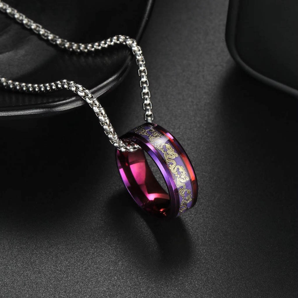 Cincin Ungu List Pola Naga Gold - Purple Gold Dragon Carving Abstract Ring Pria Wanita Unisex