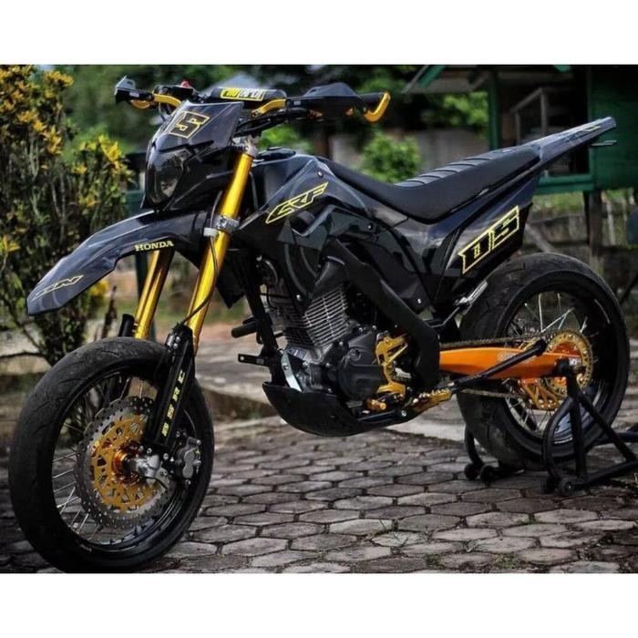 PREMIUM STRIPING DECAL HONDA CRF 150L MOTIF HITAM GOLD KEREN