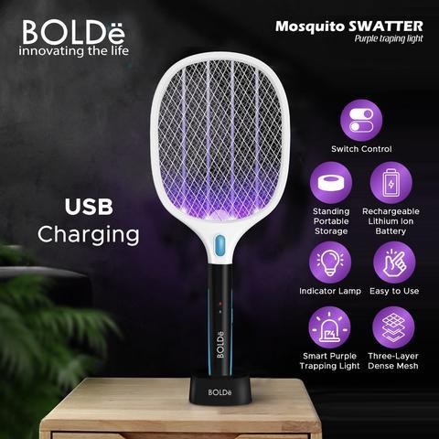 PREMIUM Raket Nyamuk Bolde Swatter 2 in 1 Raket Nyamuk Otomatis Bolde Recharge