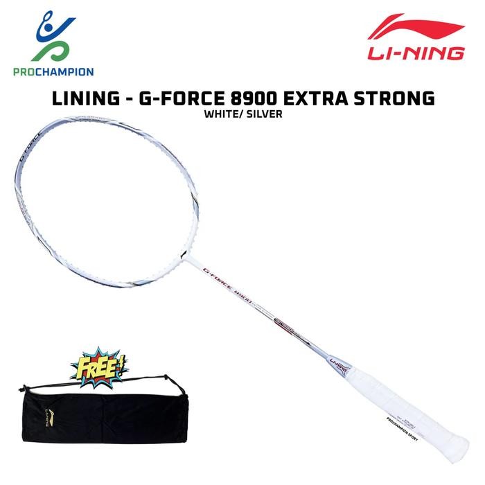PREMIUM Raket Badminton Lining Li-Ning G FORCE 8900 Extra Strong White Silver
