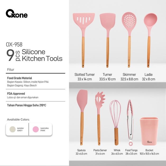 Oxone OX958 9pcs Silicone Kitchen Tools Spatula Kitchenware
