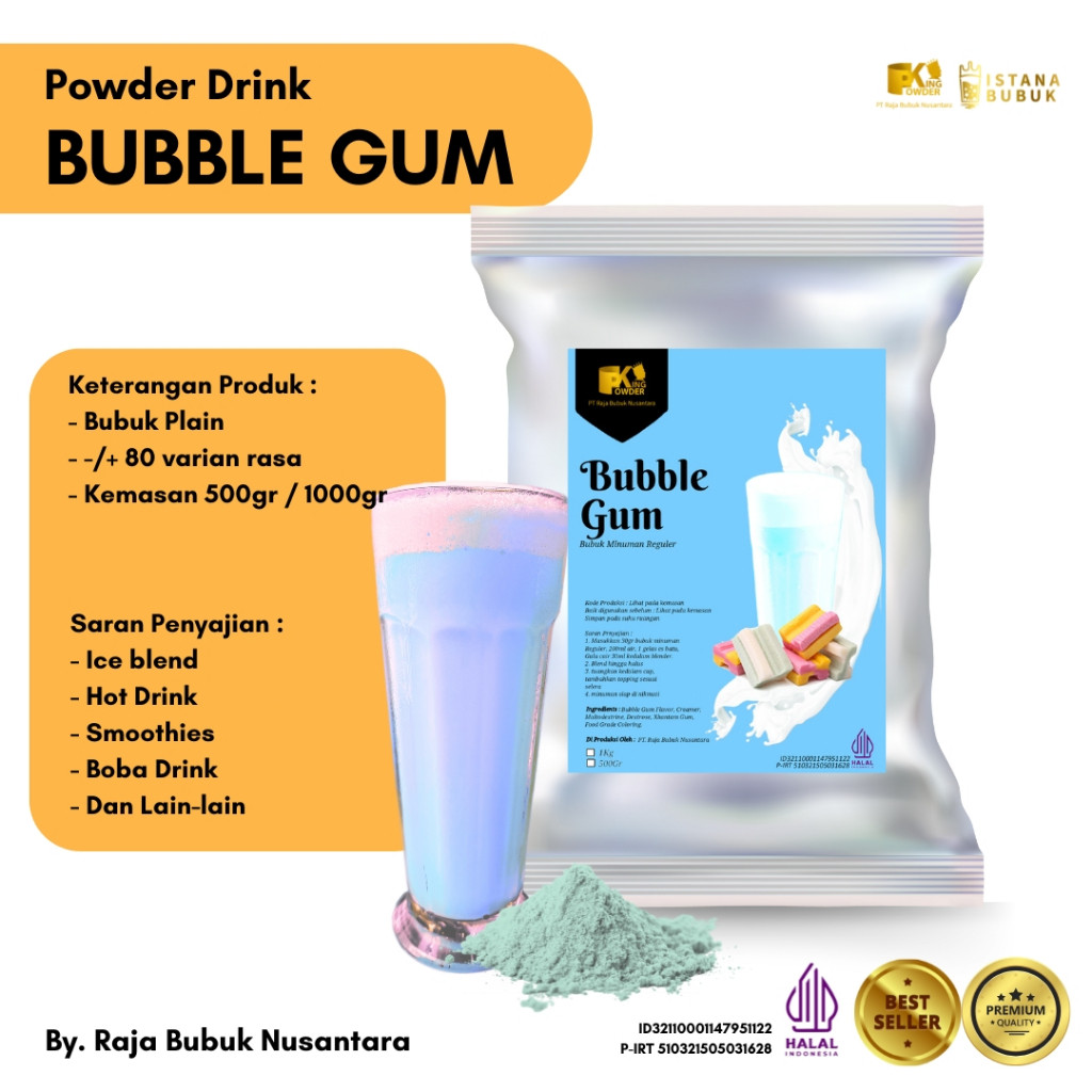 

Bubuk Bubblegum 1Kg Bubuk Bubble Gum 1Kg Bubuk Permen Karet Biru 1Kg Bubble Gum Blue