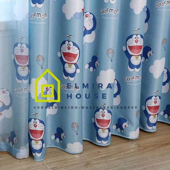 Gorden kamar anak laki dan perempuan motif doraemon smokering biru