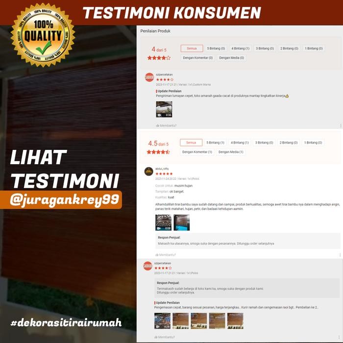 Tirai gulung Outdoor kayu meranti krei indoor harga permeter- GARANSI