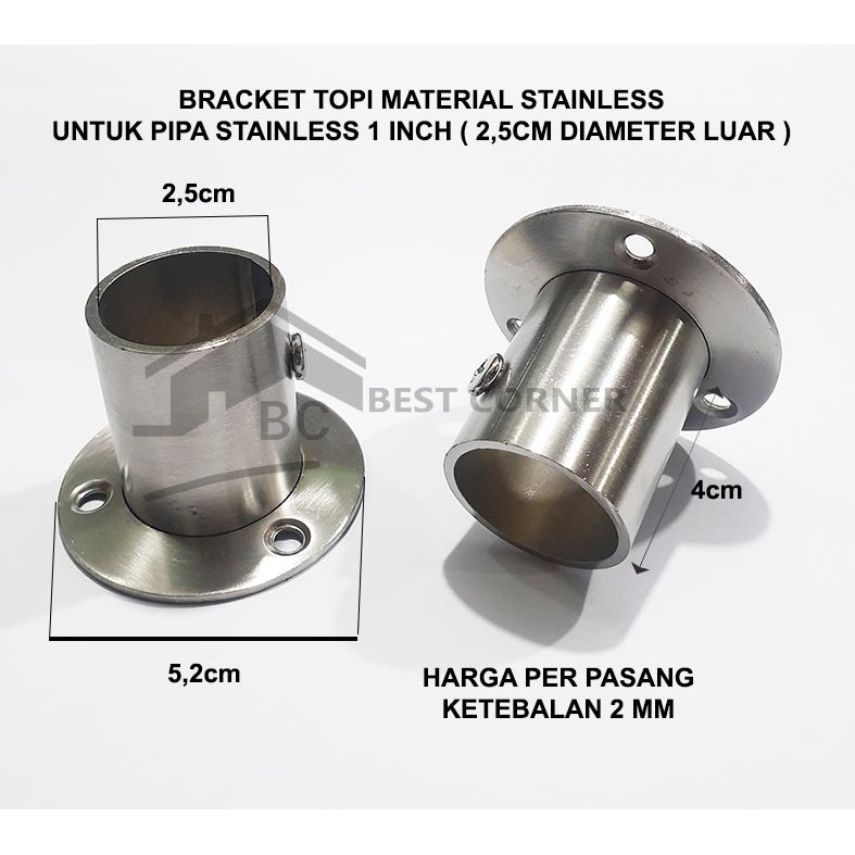 Bracket Topi untuk Pipa Stainless 1 inch / Dop Pipa Stainless ketembok