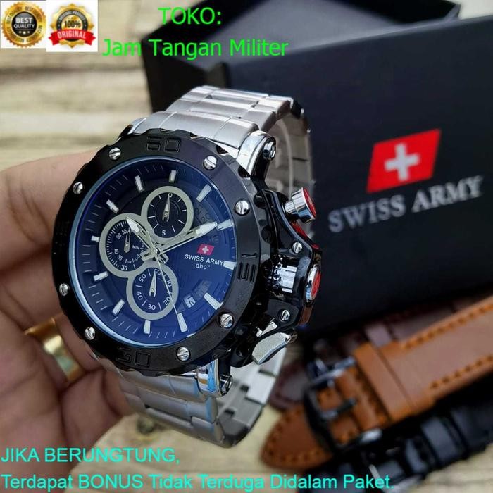 Jam Tangan Pria Swiss Army Crono Aktif Bonus Tali Kulit Dan Box Limited Terlaris Dan Terbaru Anti