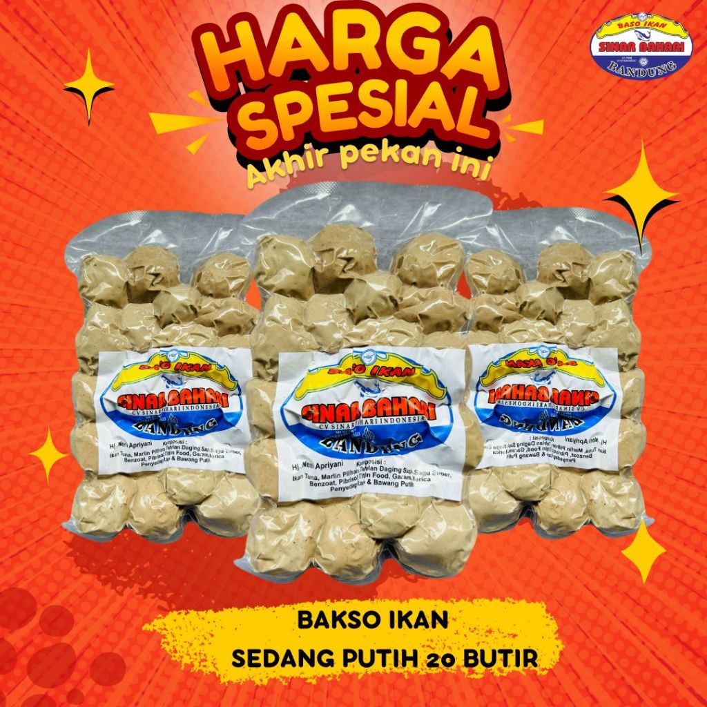 

Bakso Ikan SinarBahari - Sedang Putih Isi 20 Butir - Dengan Daging Ikan Tuna Berkualitas
