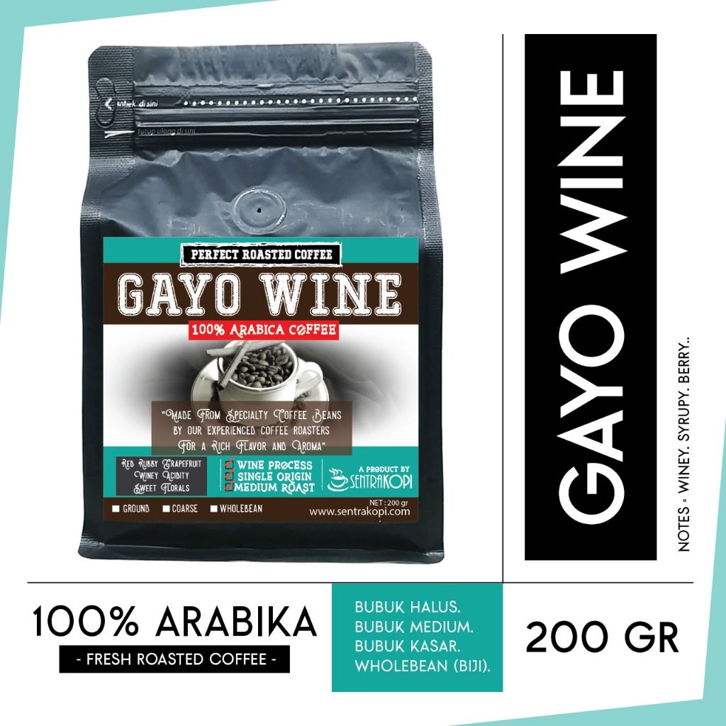 

Sentra Kopi Arabika Gayo Wine 200 Gram - Kopi Bubuk / Biji - Premium Aceh Gayo Arabica Coffee 200Gr