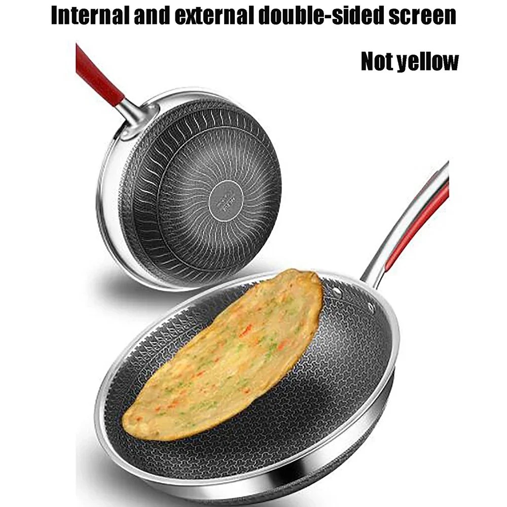 New Non-stick Pan Double-sided Honeycomb 304 Stainless Steel With Lid Wok Without Oil Smoke Frying P