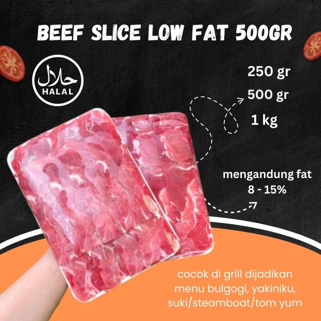 

BEEF SLICE LOW FAT AUS (U/ SUKIYAKI/YAKINIKU/SHABU SHABU) 500GR/1KG (HALAL DAN FRESH) PROMO!!!!!