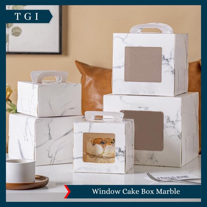 Tgi - Korean Cake Box Marble Handle Cake Box Marble Window Aesthetic Kotak Packaging Kue Mewah Viral