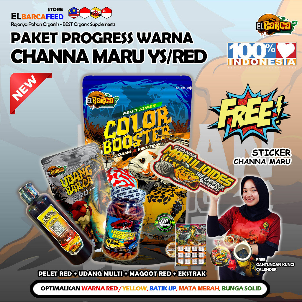 PAKET PAKAN CHANNA MARU YS/RED (PUSH Batik Up, warna red/yellow Up, mata merah) Free Sticker Channa