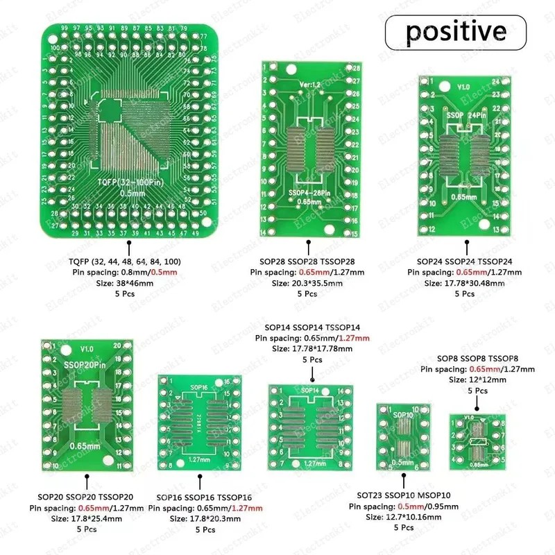 NEW 40pcs Green PCB board kit SMD turn to dip adapter board converter sop10 sop14 sop16 sop24 sop28 