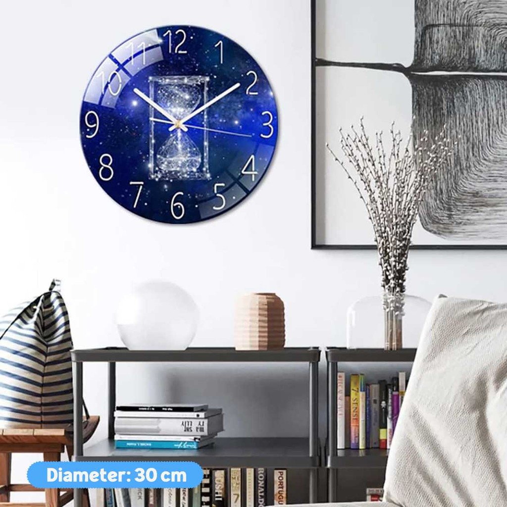 Jam Dinding Kaca UV Printing Hourglass Silent 30cm UV Printing Hourglass Silent Wall Clock 30cm Warn