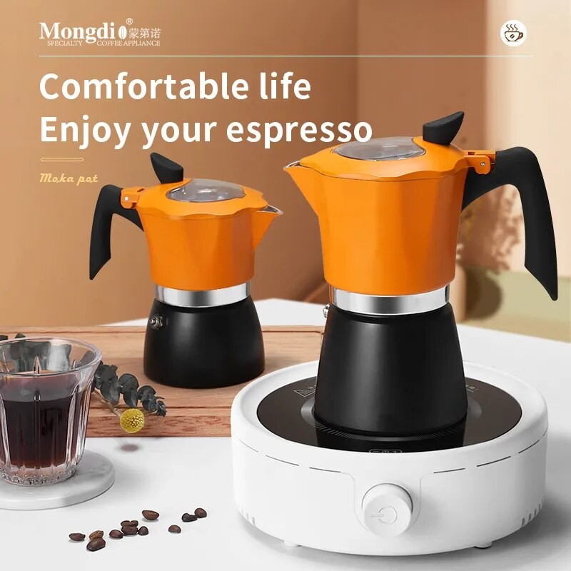 Mongdio Moka Pot Pembuat Kopi Italia Teko Kopi Ekstraktor Espresso Oven Tanah Liat Listrik Rumah Tan