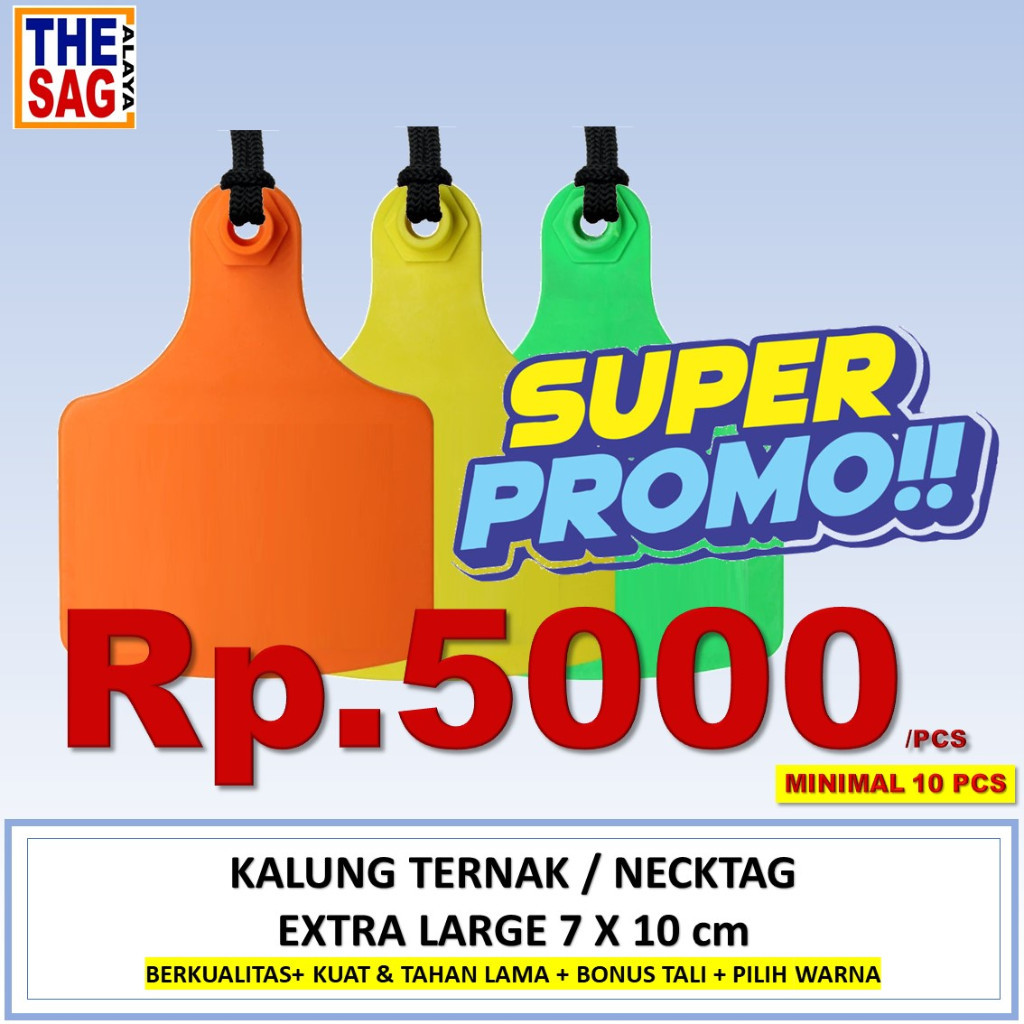 NECKTAG 7X10cm BLANK (PAKET 100 PCS) EXTRA LARGE NECKT TAG KALUNG TERNAK kambing domba babi sapi