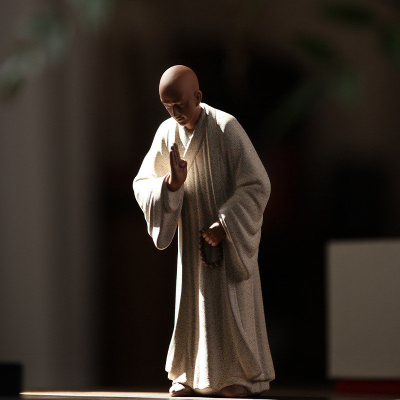 Patung Meditasi Shami Buddha Biksu Kecil Zen Patung Keramik Fengshui Ruang Minum Teh Patung Cina unt