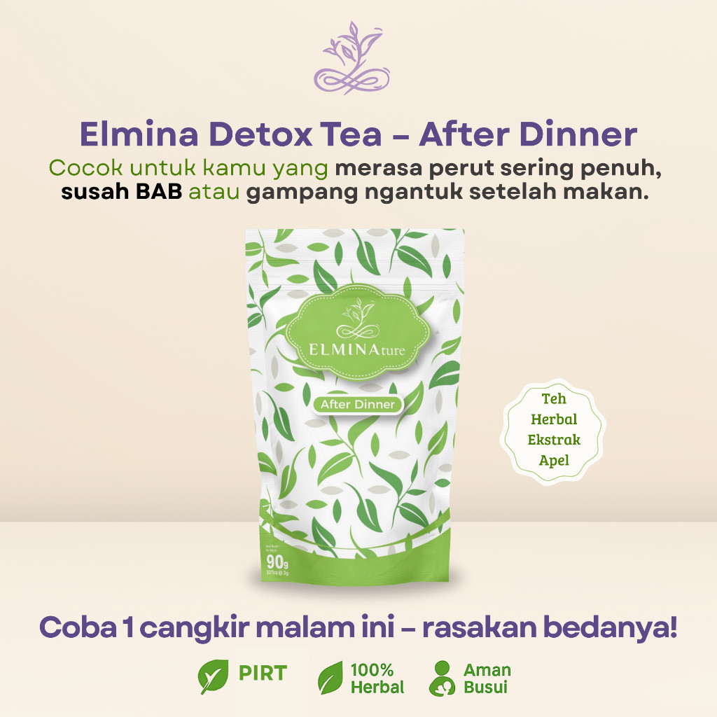 Elmina Detox Tea Teh Hijau Ekstrak Apel Teh Diet Herbal Pelangsing & Detoks Tubuh