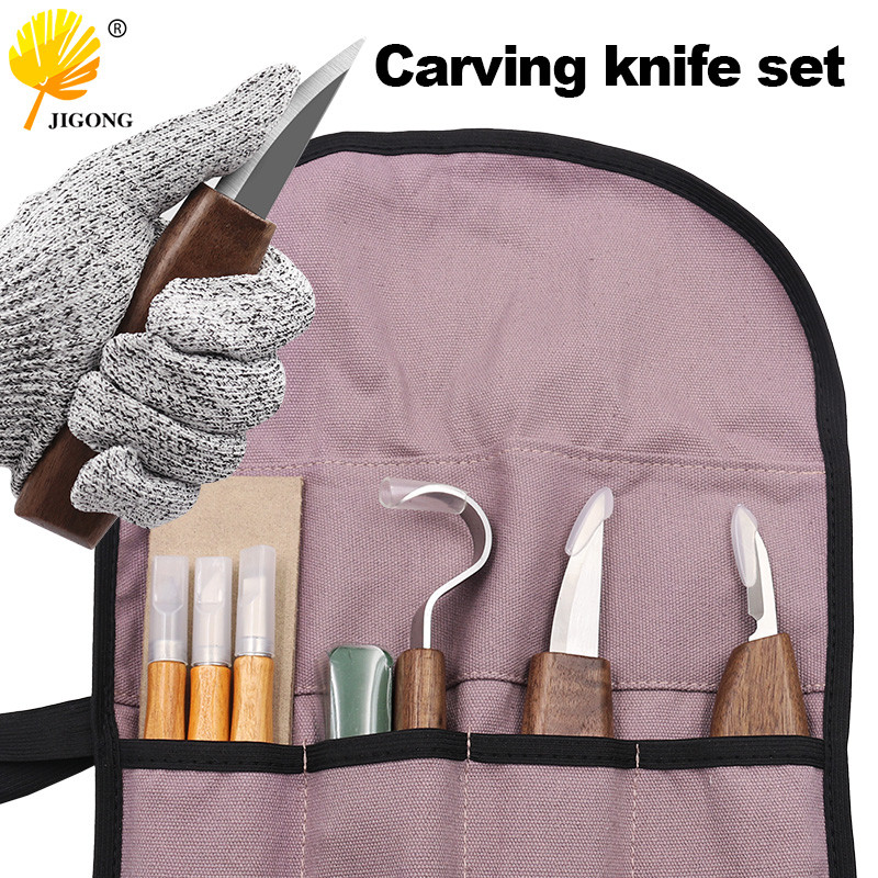 Alat Ukir Kayu Pahat Pemotong Kayu Set Alat Tangan Pisau Ukir Kayu DIY Sarung Tangan Pengupas Ukiran