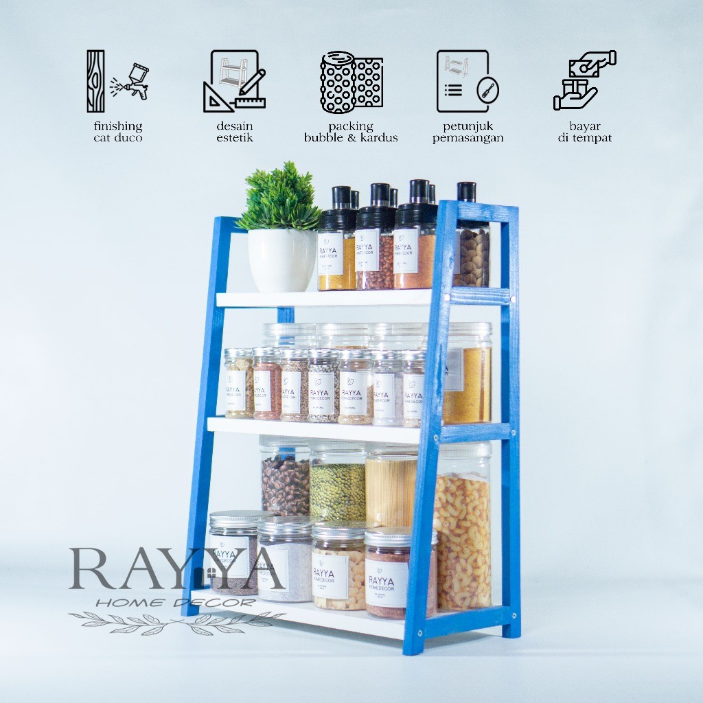 Ready Stock Rak Jumbo.. Rak Kayu 3 Susun Serbaguna/ Rak Bumbu Dapur Besar/ Rak Kosmetik/ Rak Kayu