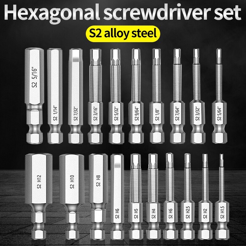20 Buah Set Kepala Obeng Heksagonal S2 Alat Ujung Obeng Multifungsi Listrik Magnetik Inci Baja Keker