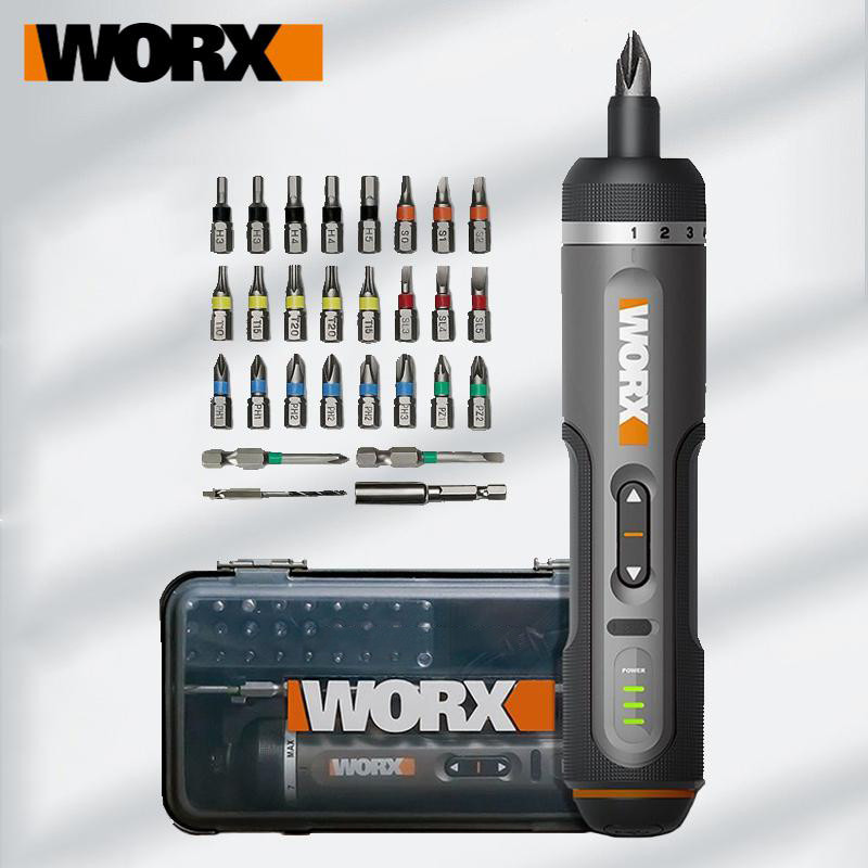 Worx 4V Set Obeng Listrik Mini WX242 Obeng Listrik Tanpa Kabel Pintar USB Pegangan Isi Ulang Set 30 