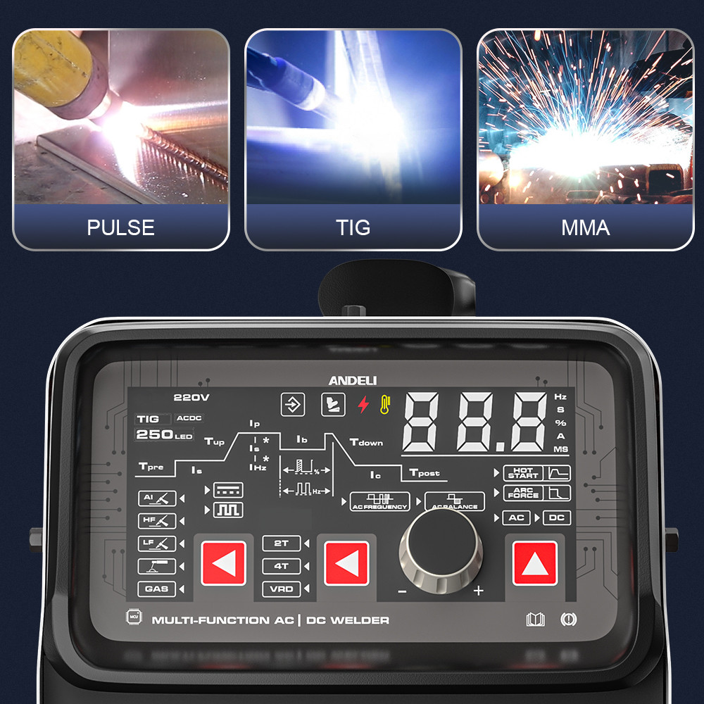 ANDELI TIG-250 AC DC TIG Mesin Las Aluminium HF TIG/LIFT TIG/Pulse TIG/MMA/AC DC Tukang Las Multifun