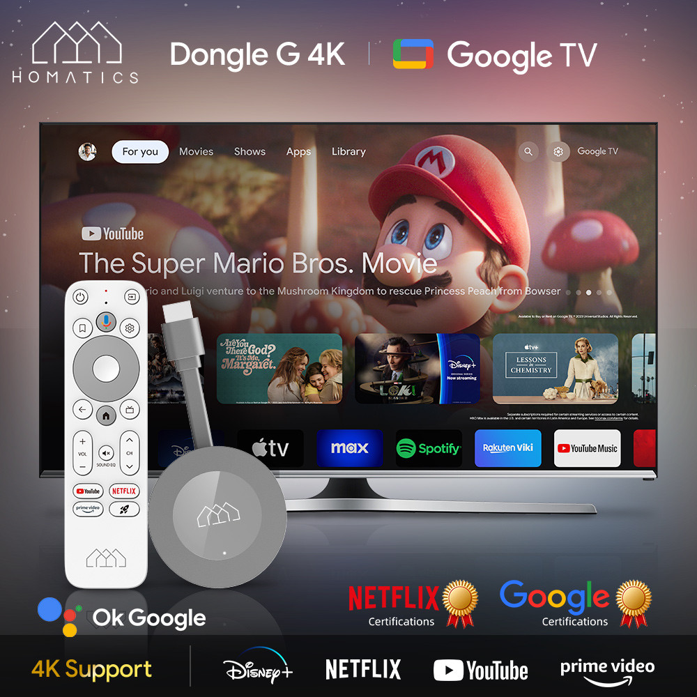 HOMATICS Dongle G 4K Google & Netflix Certified TV Stick 2GB 32GB Google TV 12 OS Support AV1 4K H.2