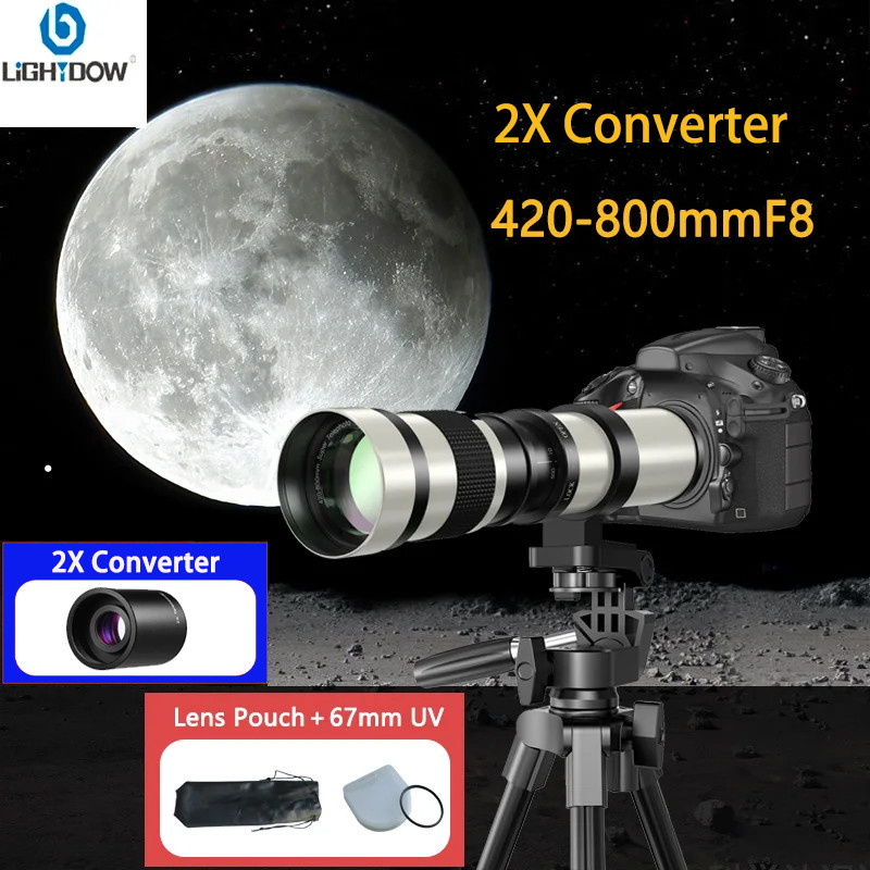 Terlaris Lightdow Manual Focus Telephoto Zoom Lens 420-800mm F8.3-16 with 2X Converter 67mm UV filt