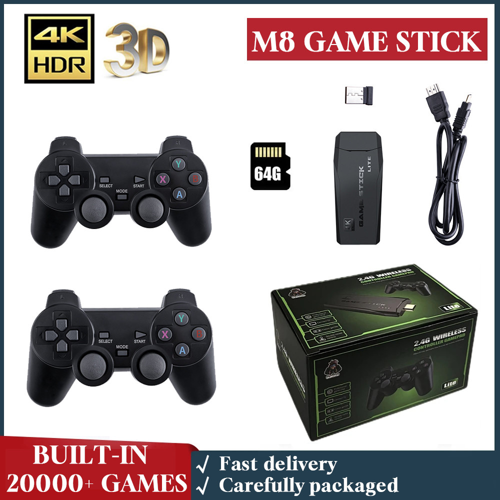 Terlaris! M8 Video Game Stick 4K Video Game M8 Console 64GB Double Wireless Controller 9 Emulators B