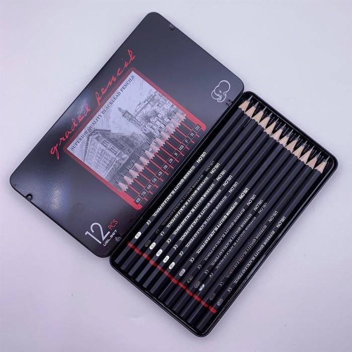 

12 pcs Pensil gambar sketsa set lengkap 2H H F B HB 2B 3B 4B 5B 6B - 2