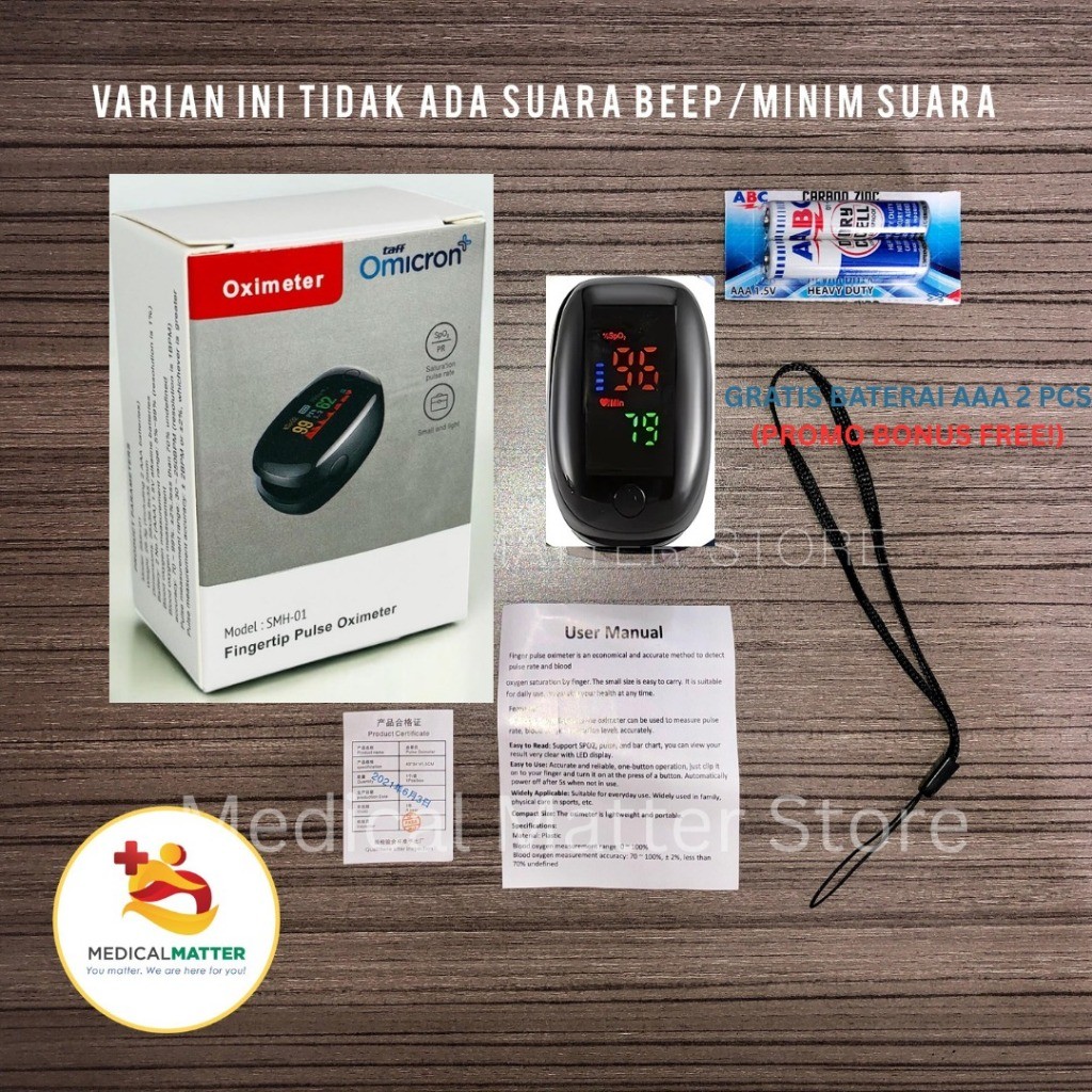 TaffOmicron Oxymeter Pulse , Oximeter Fingertip A2 , Omron, Saturasi Oksigen, Bonus Baterai ABC