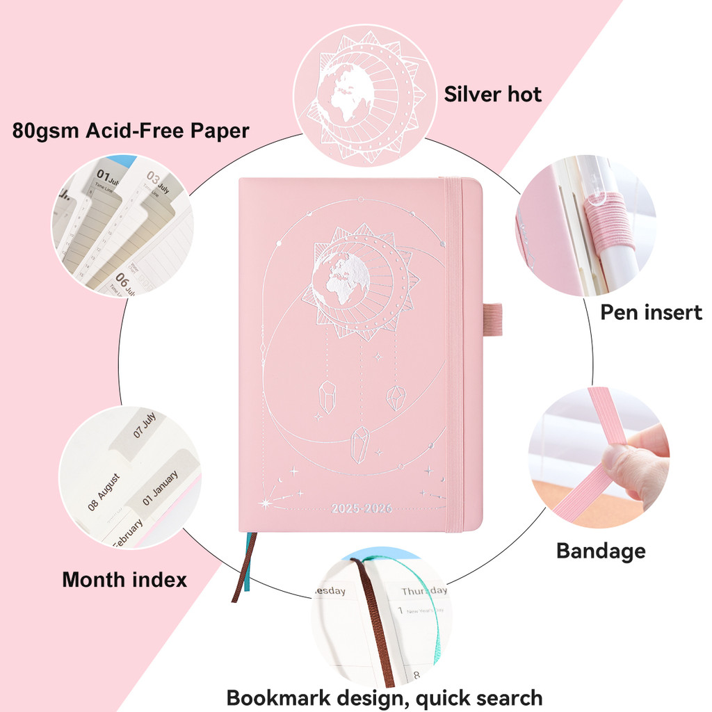 

2025-2026 New Agenda Planner Notebook A5 Pu Leather Cover 408Pages Multifunctional Notebooks And