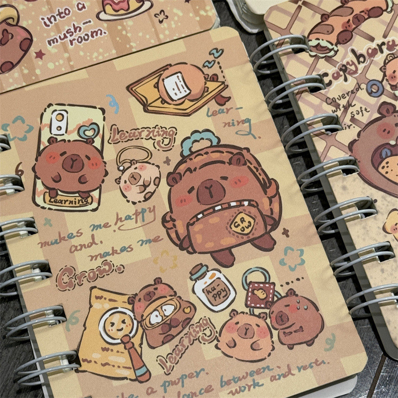 

Cartoon Capybara A7 Coil Notebook Mini Pocket Stationery Notebook Journal Message Book Office